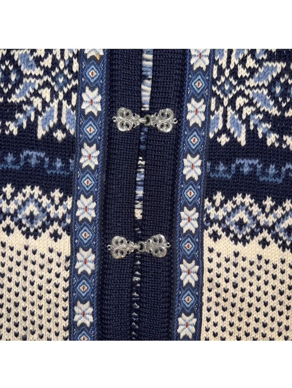 Dale of Norway Wool Nordic Cardigan Sweater Blue Cream Clasps NWOT M